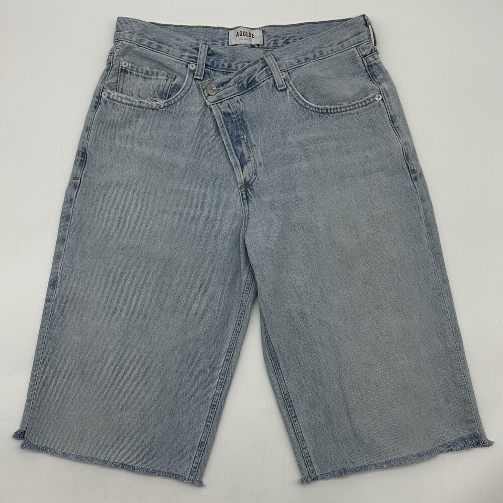 AGOLDE Criss Cross Upsized Women's Size 27 Light Wash Cut-Off Denim Jean Shorts - Picture 1 of 11